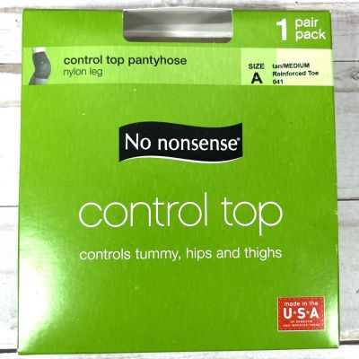 No Nonsense Size A Control Top Pantyhose Nylon Leg 1 Pair Tan Medium 041